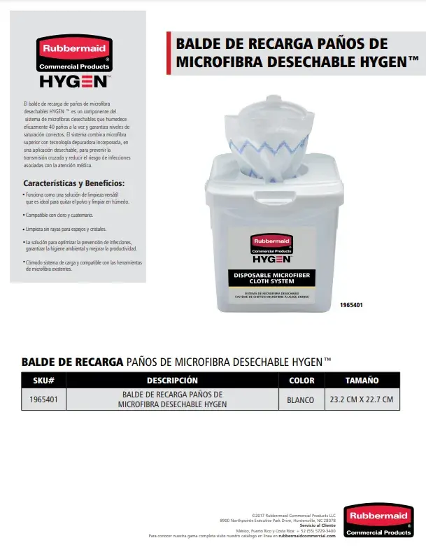 1965401 Balde de recarga paños de microfibra desechable
