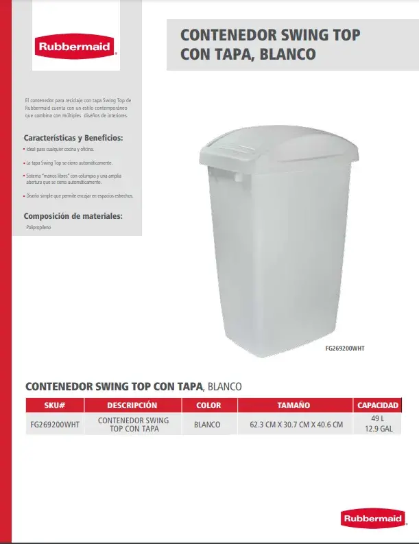 FG269200WHT Swing Top con tapa