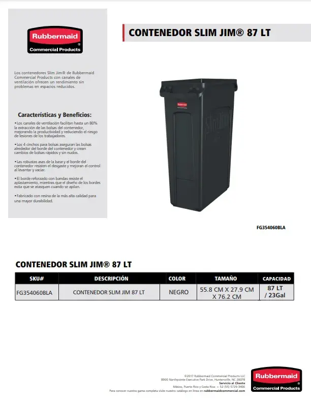 FG354060BLA Contenedor Slim Jim® 87 LT